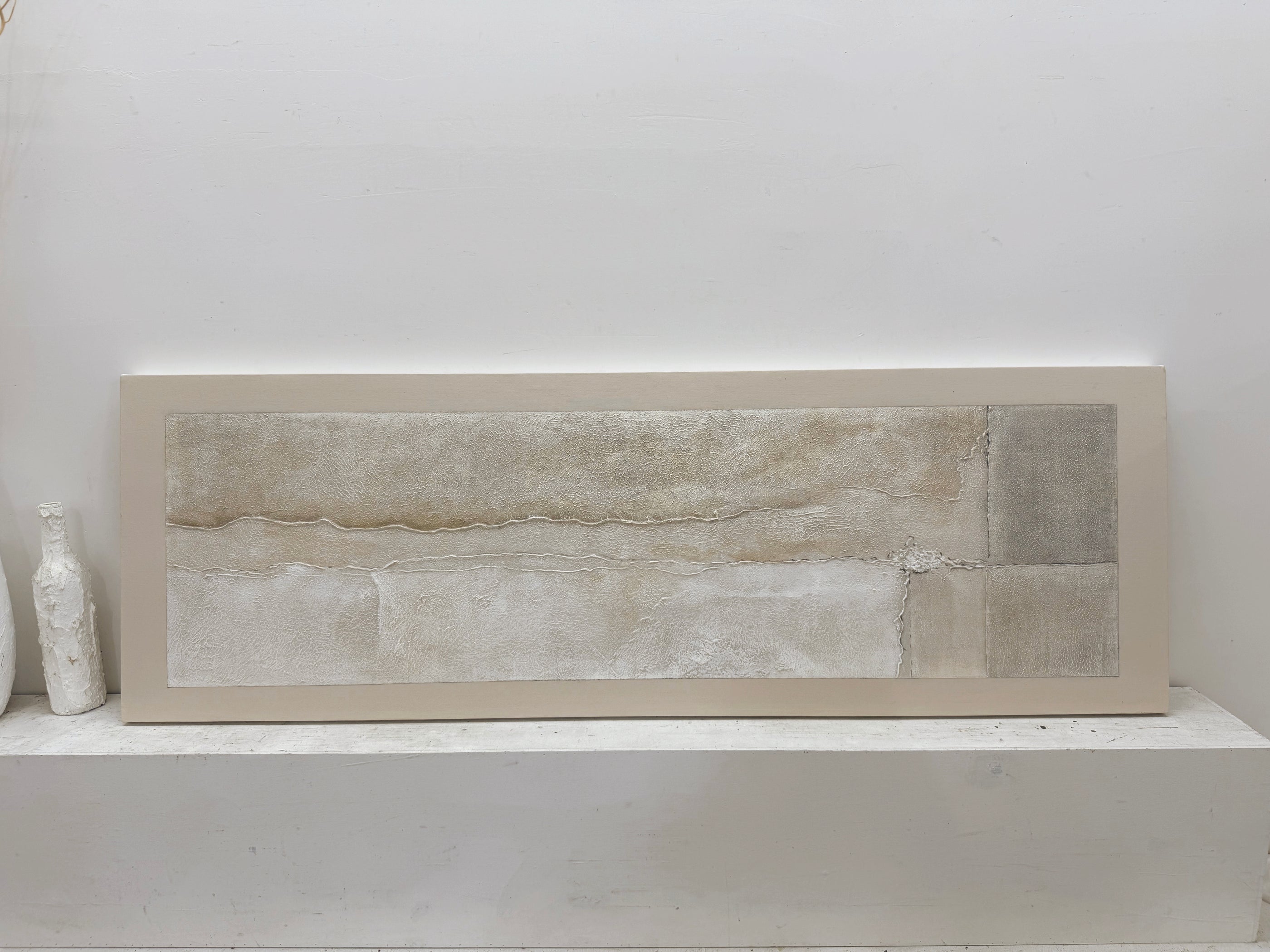 Wabi-Sabi Beige Plaster Textured Abstract Wall Art Japandi Minimalist Luxe High-Relief Tactile Canvas Painting AURA735