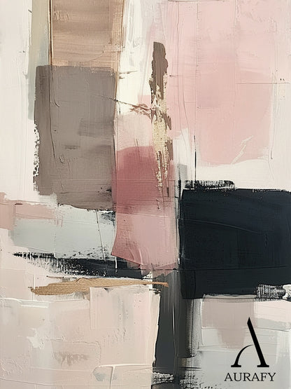 General Abstract Art Impasto Knife Strokes Pink Black Beige Tactile Luxe Modern Canvas AURA495