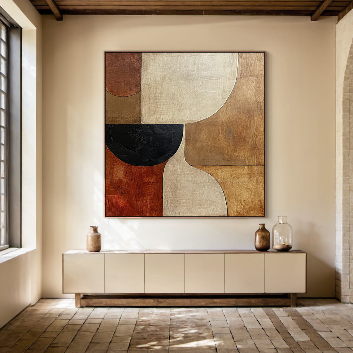 Earthen Harmony wall art-Ochre, Ivory & Onyx-AURA054