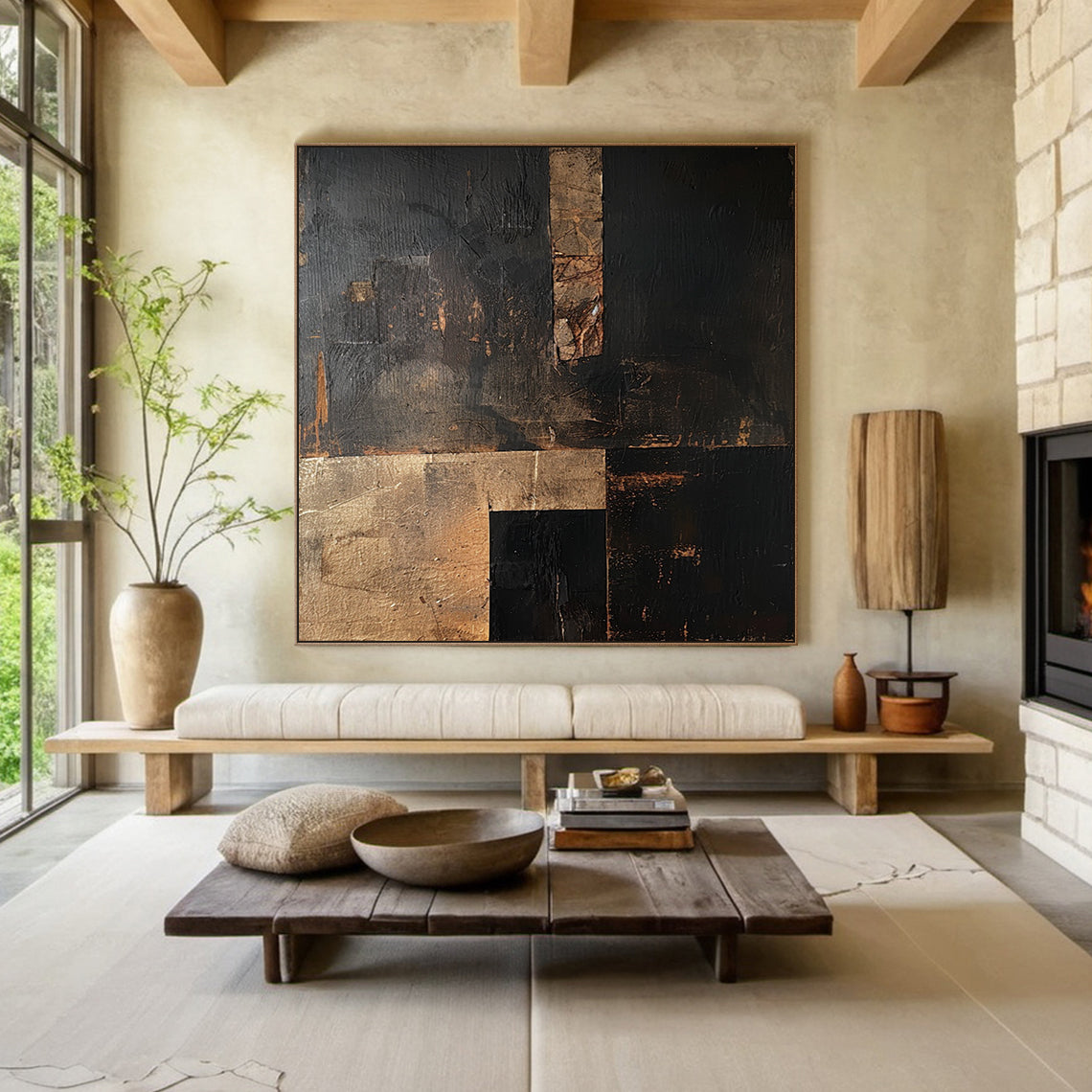 Silent Balance-Black & Brown Wabi-Sabi Abstract Field-AURA137