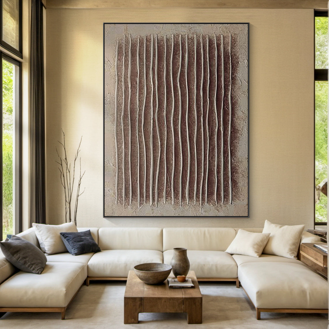 Earthen Lines- Brown Geometric Texture Field- AURA171