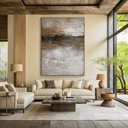 Muted Horizon-Gray & Brown Abstract Art-AURA124