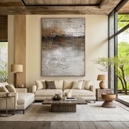 Muted Horizon-Gray & Brown Abstract Art-AURA124