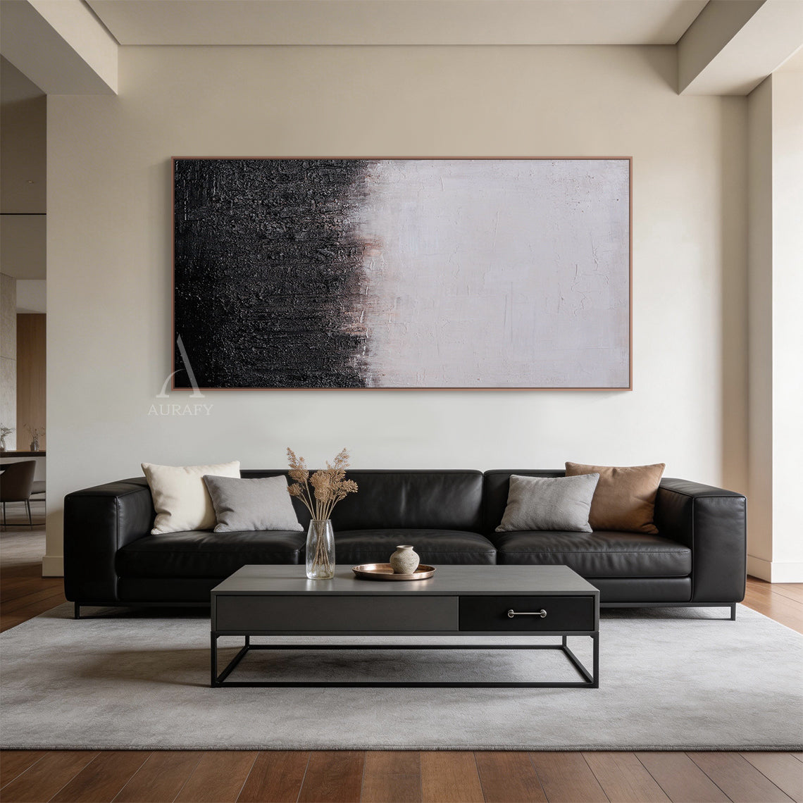Black White Abstract Wall Art Modern Minimalist Living Room Decor AURA257