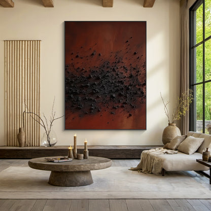 Wabi Sabi Brown Red Textured Abstract Living Room Wall Art AURA210
