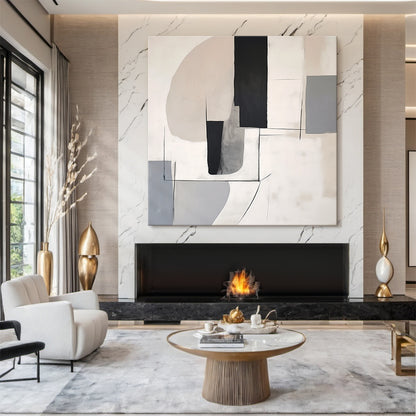 Modern Abstract Beige Gray Wall Art Minimalist Living Room Decor - AURA175