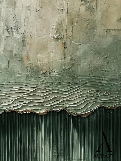 General Abstract Green Textured Art Vertical Flow Wave Thick Coat Copper Accents Worn Surface AURA508