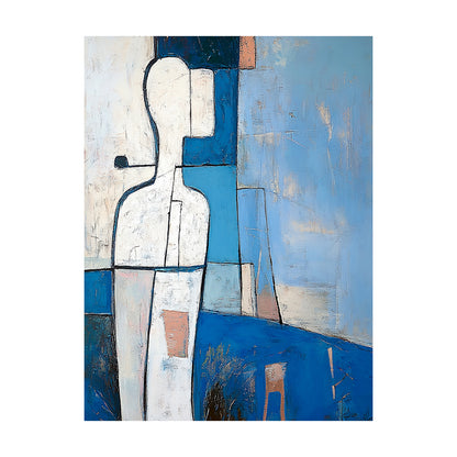 Abstract Blue Art Hand-Painted Tactile Brushstroke Modern Geometric Figure With Orange Accents AURA647