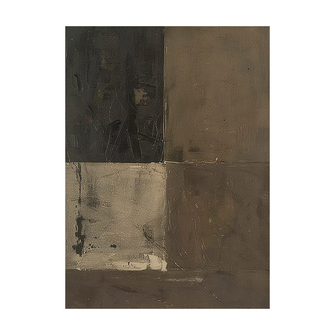 Brown and Charcoal Abstract Block Painting with Weathered Texture - AURA822