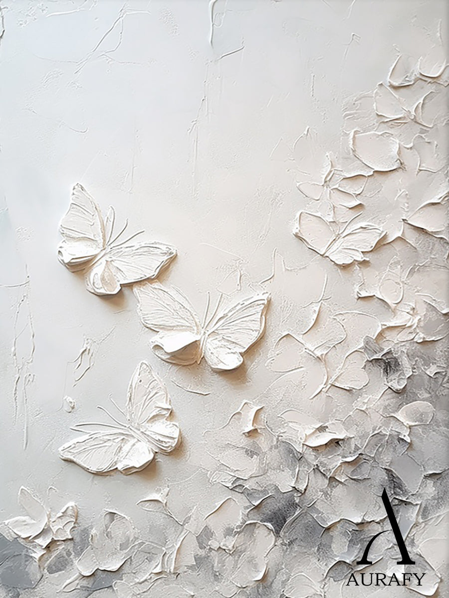 3D Textured Beige Butterfly Painting High-Relief Tactile Surface Modern Organic Minimalist Luxe Art AURA532
