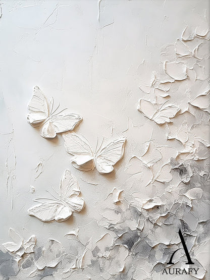 3D Textured Beige Butterfly Painting High-Relief Tactile Surface Modern Organic Minimalist Luxe Art AURA532