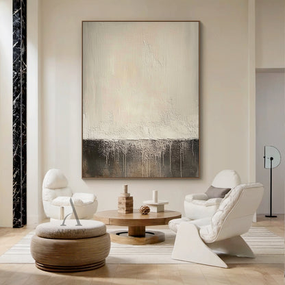 Abstract Beige Black Sculpted Impasto Drip Texture Knife Strokes Tactile Modern Art AURA644