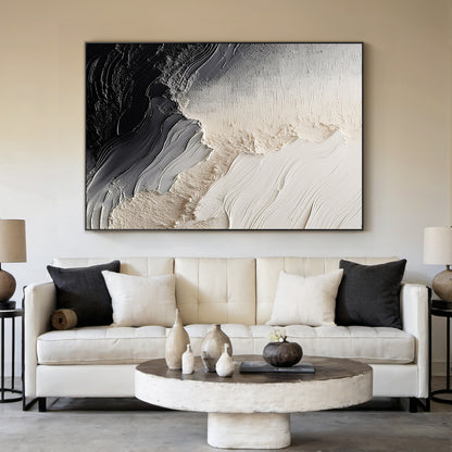 Organic Swirl Painting – Cream, Gray & Charcoal Tones – AURA001(Vertical)