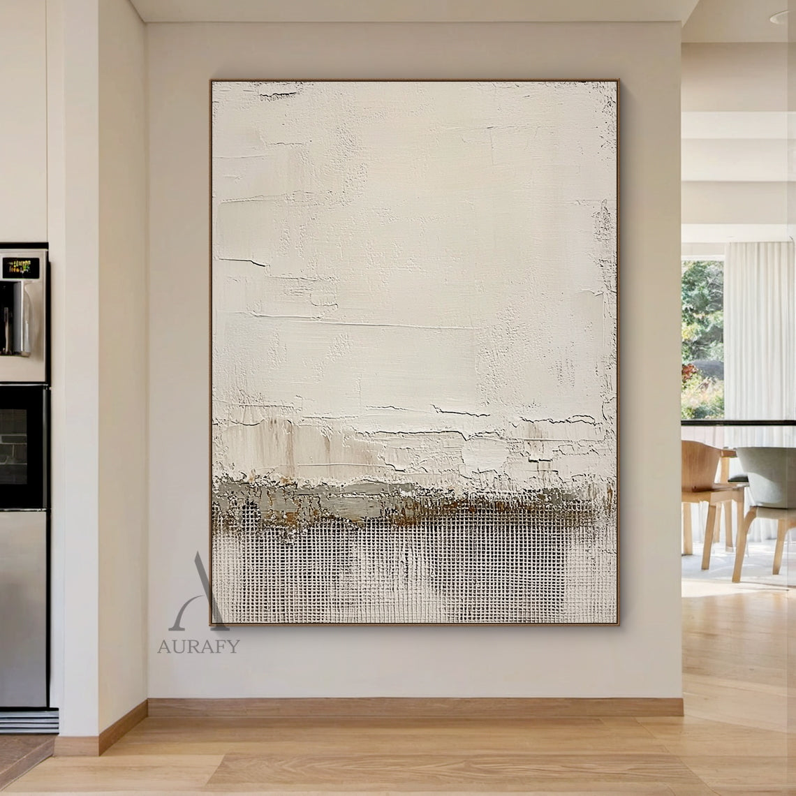 Beige Abstract Artwork Modern Organic Japandi Impasto Crackle Tactile Grid Texture Design AURA451
