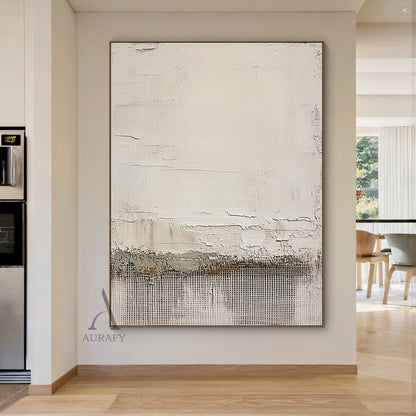 Beige Abstract Artwork Modern Organic Japandi Impasto Crackle Tactile Grid Texture Design AURA451