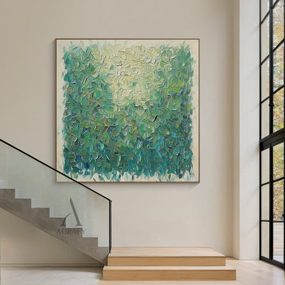 Green Impasto Textured Canvas Painting Wabi-Sabi Knife Stroke Landscape Art Modern Organic Minimalist Luxe Decor AURA746
