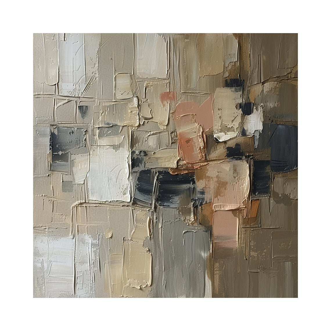 Palette Blocks, Brown Cream and Charcoal Impasto Painting AURA861