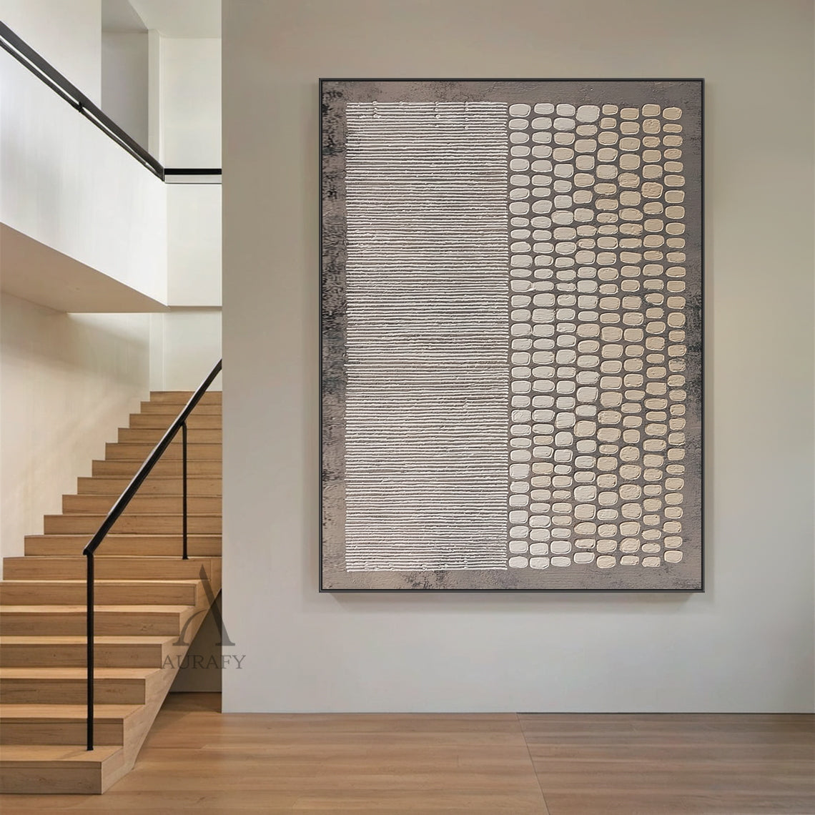 General Abstract Brown Gray Handcrafted Impasto Tactile Art with Linear and Organic Patterns AURA601