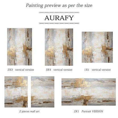 General Abstract Art White Beige Metallic Gold Impasto Texture Tactile Surface Modern Organic Canvas AURA485