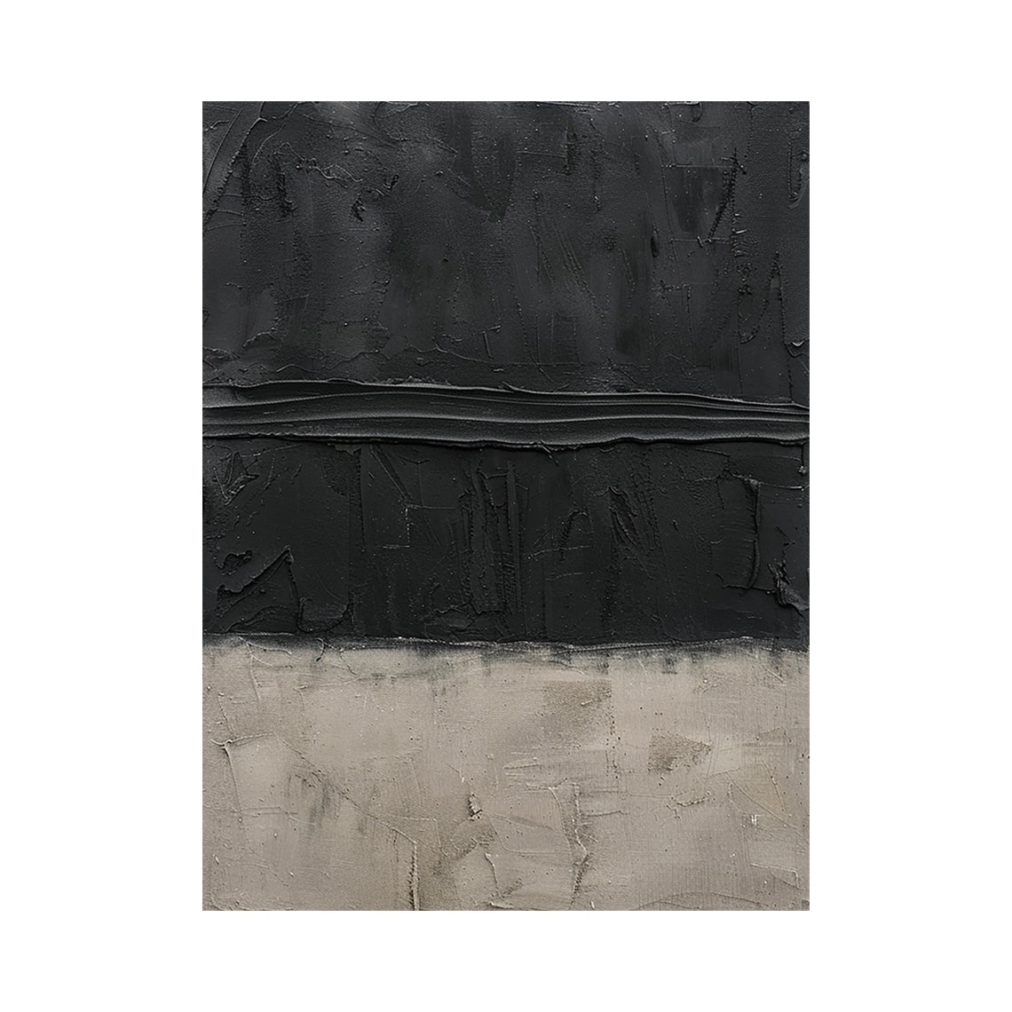 Wabi Sabi Plaster Textured Japandi Abstract Black Beige Knife Stroke Tactile Sculpted Canvas Artwork AURA797