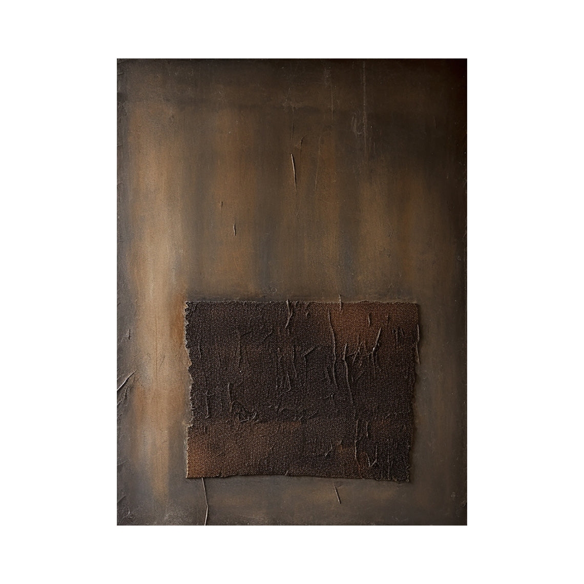 Brown Minimalist Abstract Wall Art with a Textured Inset Block - AURA832
