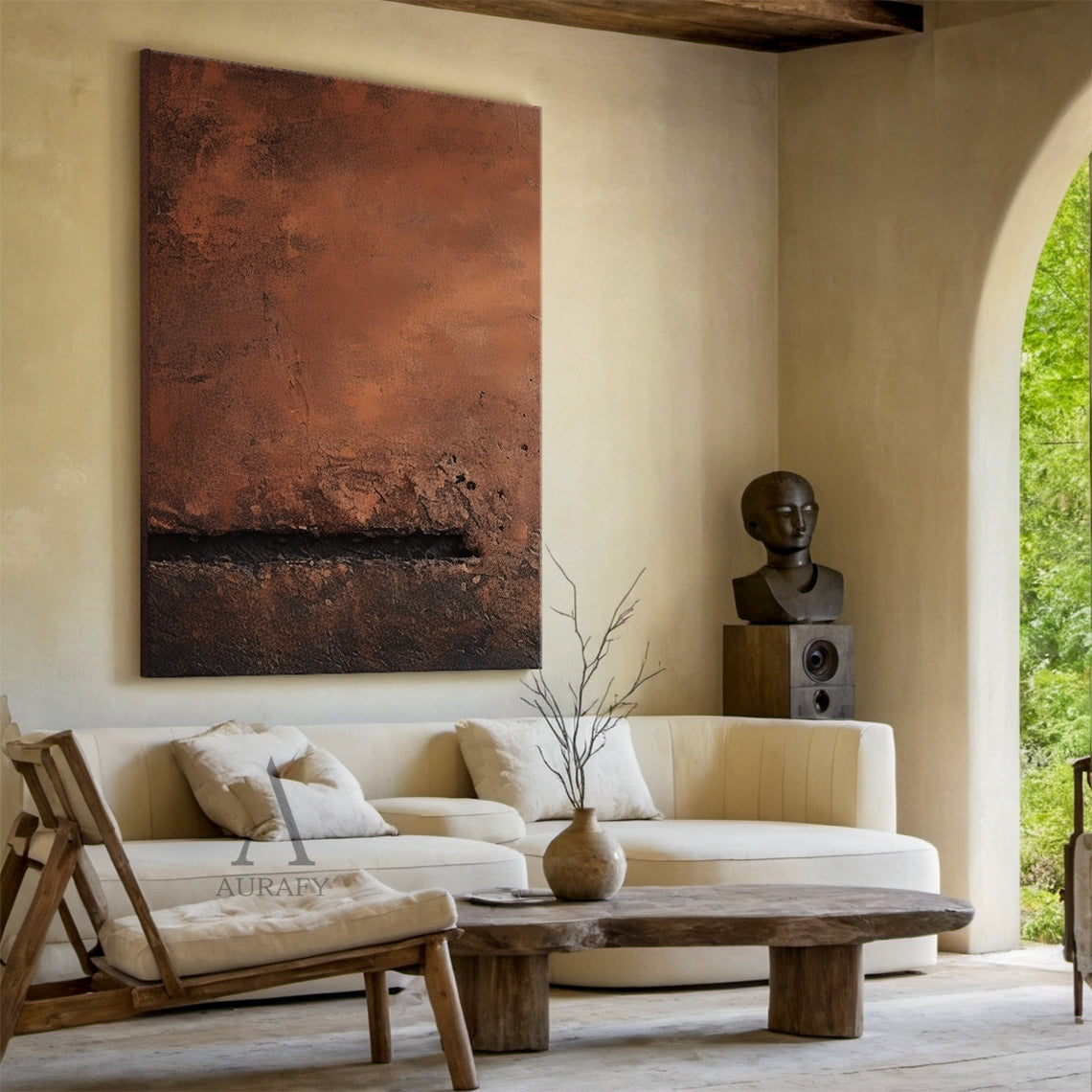 Rust Red and Brown Abstract Painting with a Dark Fissure - AURA831