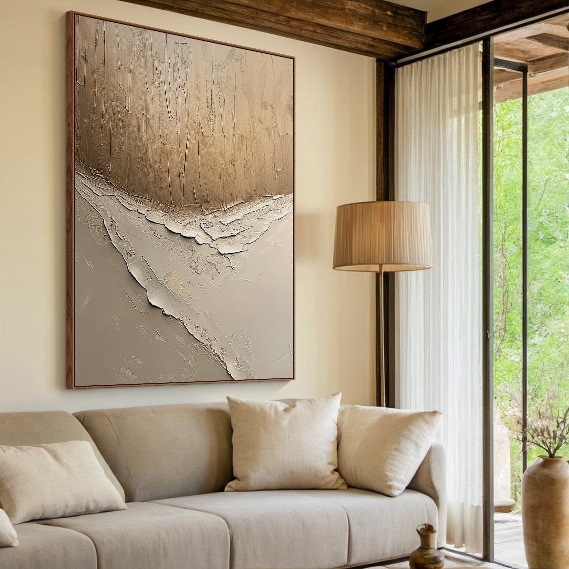 Quiet Erosion-Beige & Brown Abstract Field-AURA147