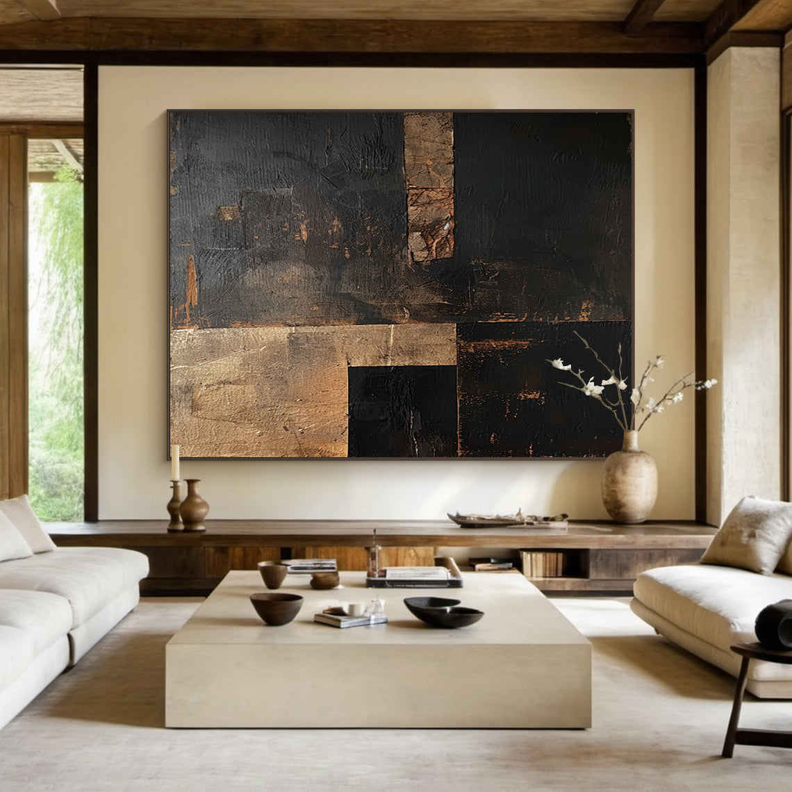 Silent Balance-Black & Brown Wabi-Sabi Abstract Field-AURA137
