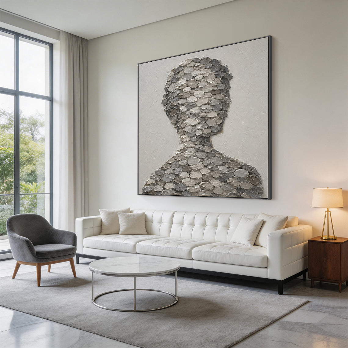 3D Textured Gray Plaster Wabi-Sabi Human Silhouette Knife Stroke Sculpted Canvas Minimalist Japandi Wall Art AURA703