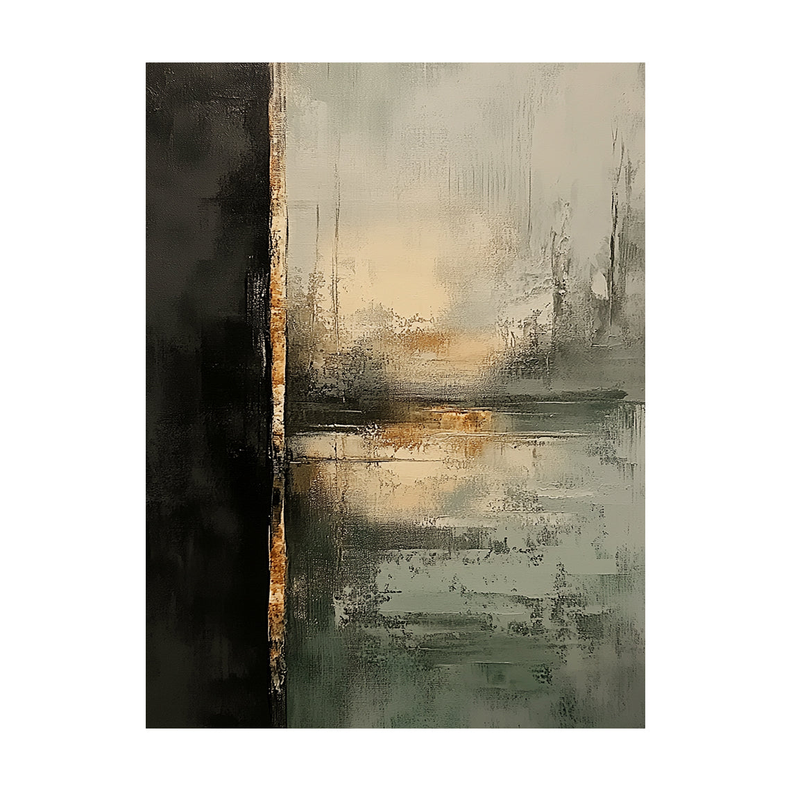 Black Green Abstract Art Plaster Textured Tactile Surface Worn Metal Organic Accent AURA619