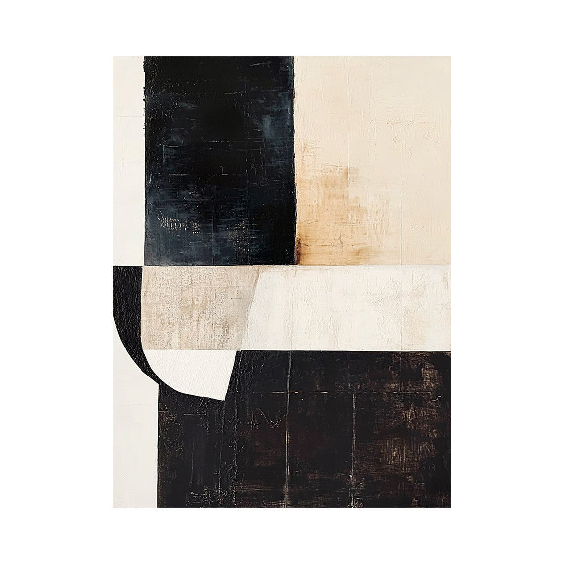 Beige, Black & Ivory Geometric Abstract Wall Art - AURA816