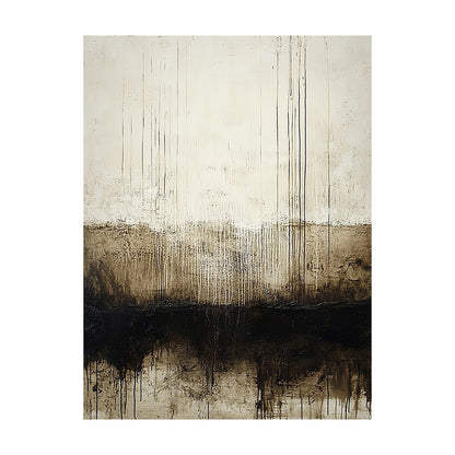 Wabi Sabi Beige Black Abstract Art with Dripped Paint Scratch Marks Tactile Texture Vertical Lines AURA590
