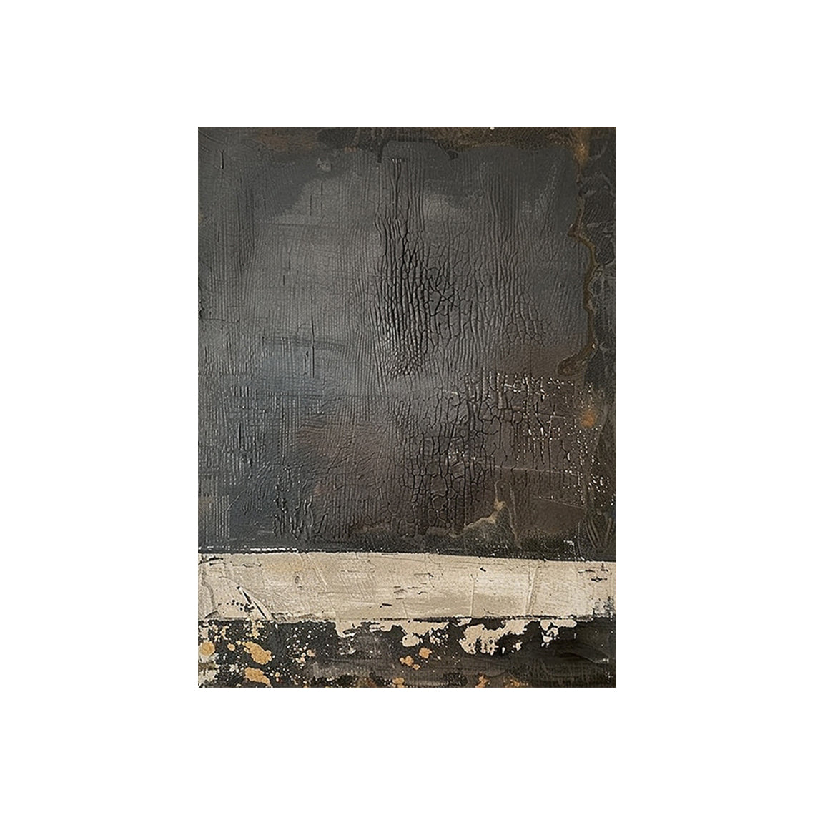 Black & Ivory Cracked Textured Abstract Wall Art - AURA819