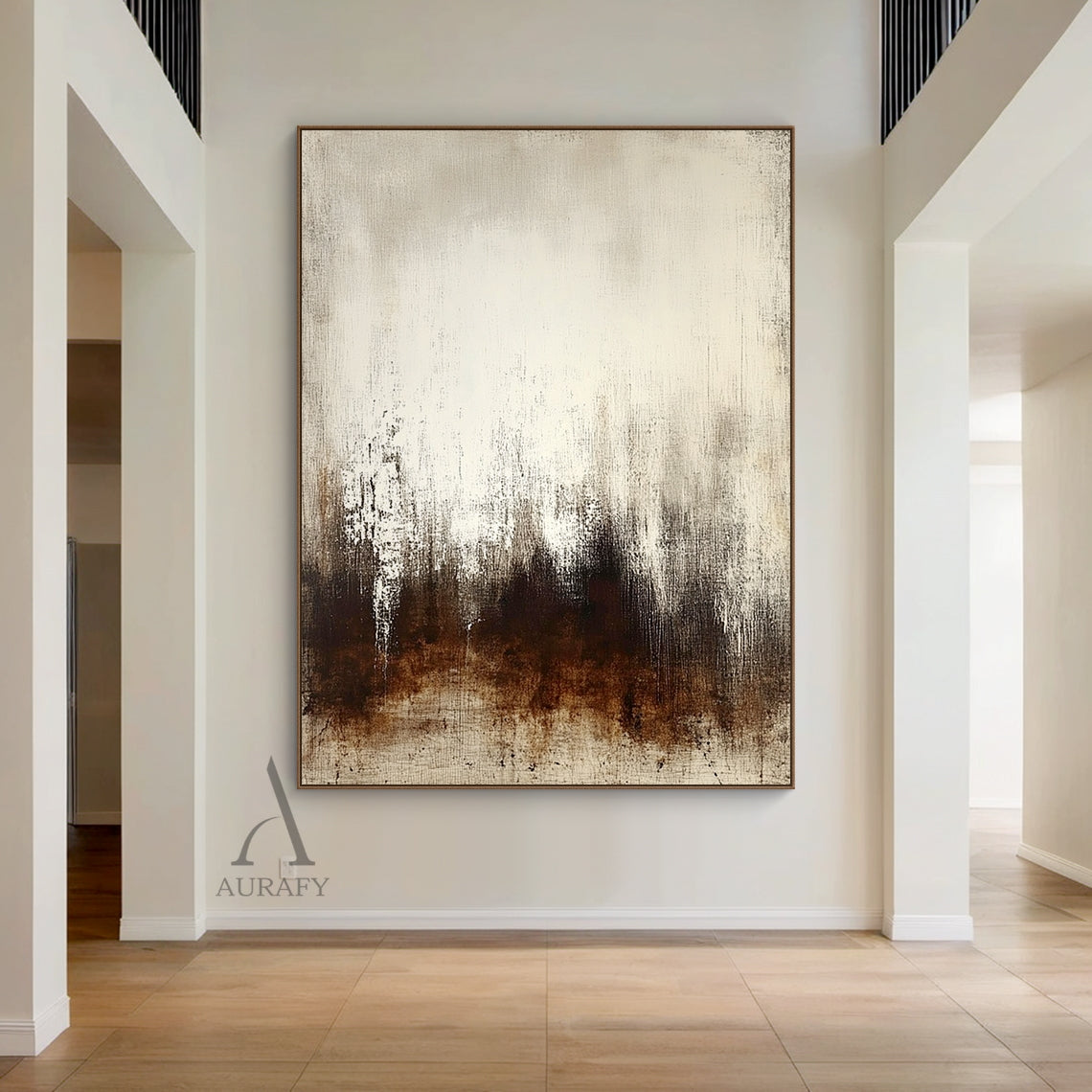 Abstract Beige Brown Art Tactile Vertical Stroke Wabi-Sabi Distressed Finish Modern Organic Wall Decor AURA606