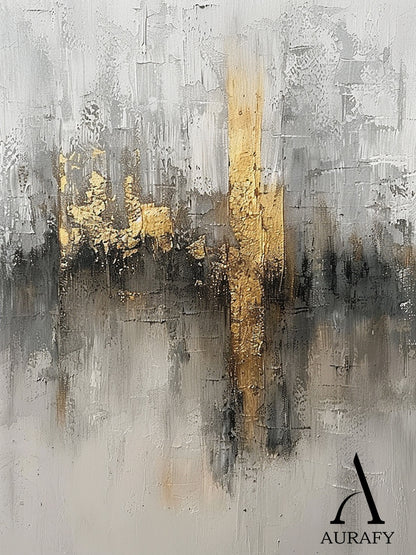 Abstract Gray White Gold Art with Knife Strokes Tactile Sculpted Minimalist Luxe Canvas AURA497