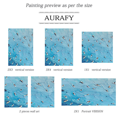 Blue Sea Surfing Art Impasto Texture Dynamic Surfer Scene Knife Strokes Vibrant Blue Tones AURA417