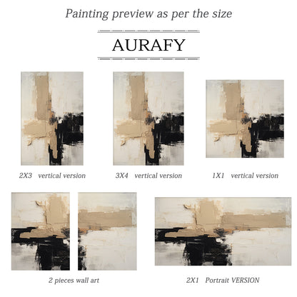 Abstract Beige White Black Plaster Textured Tactile Surface Modern Minimalist Knife Strokes Artwork AURA475