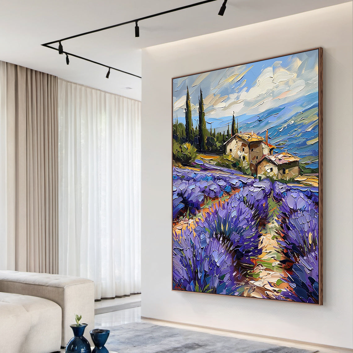 Impasto Textured Colorful Lavender Landscape Knife Stroke Sculpted Canvas Modern Organic Wall Art Decor AURA715
