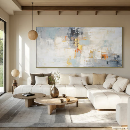 Modern Abstract Blue Beige Gold Wall Art for Living Room - AURA187