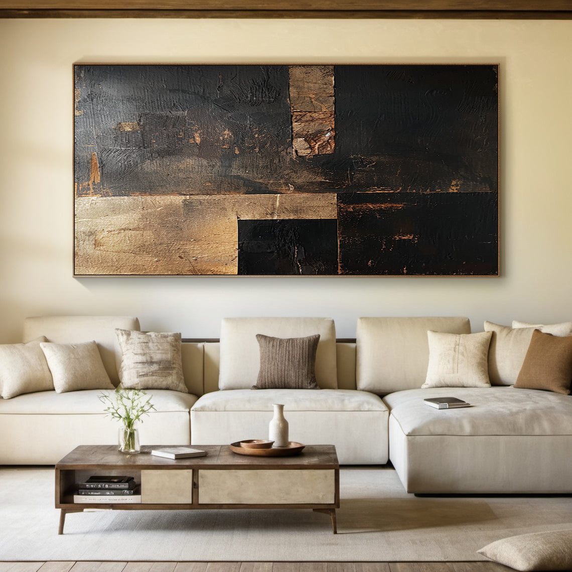 Silent Balance-Black & Brown Wabi-Sabi Abstract Field-AURA137