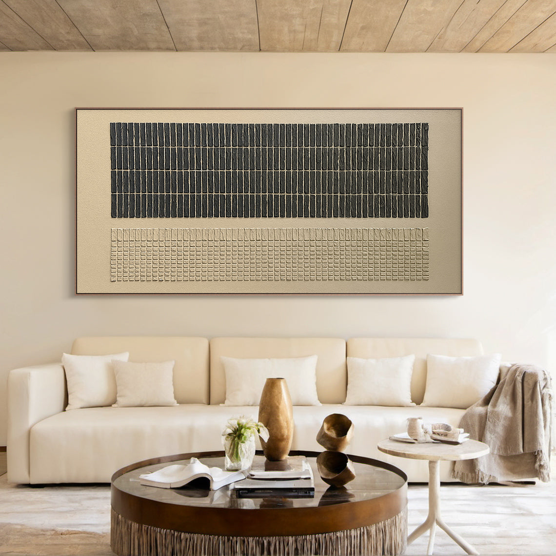 Measured Silence-Black & Beige Block Texture Field-AURA172