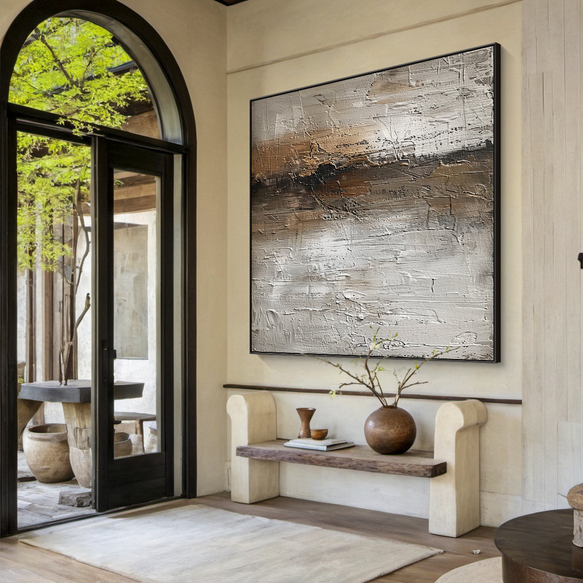 Muted Horizon-Gray & Brown Abstract Art-AURA124