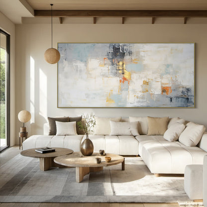 Modern Abstract Blue Beige Gold Wall Art for Living Room - AURA187