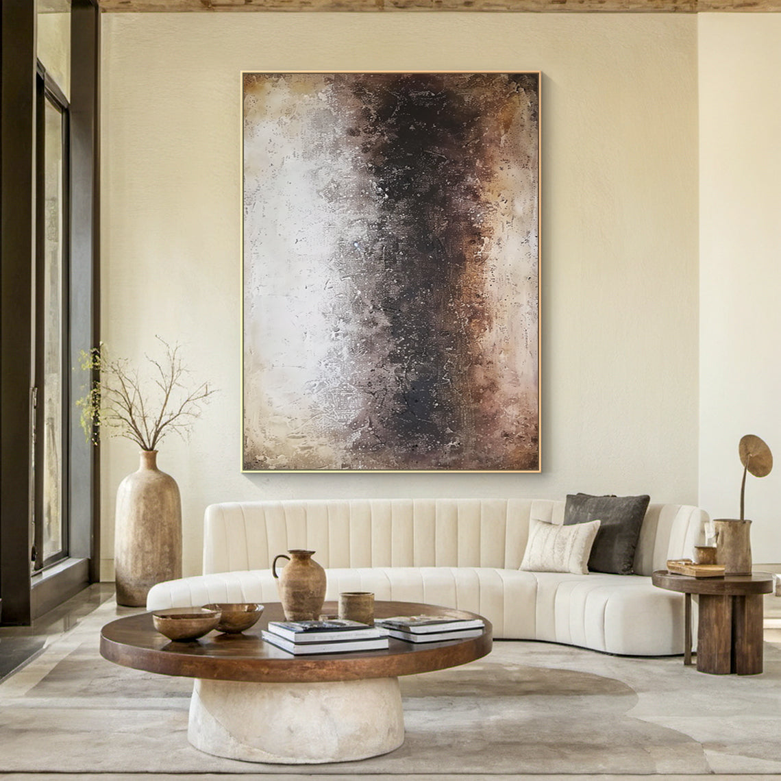 Neutral Beige Brown Abstract Textured Wall Art Living Room Decor AURA194
