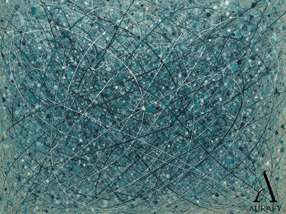 Abstract Blue Art Interwoven Lines Mottled Texture Tactile Surface Pigment Splatter Abstract Expressionist AURA509
