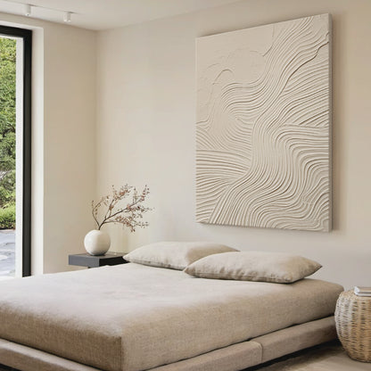 Flowline Texture Painting – Cream & Linen Tones – AURA045(Vertical)