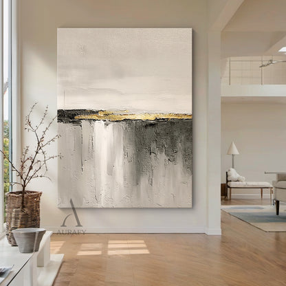 Wabi-Sabi Beige Abstract Plaster Textured Gold Accent Knife Stroked Japandi Minimalist Luxe Canvas Wall Decor AURA718