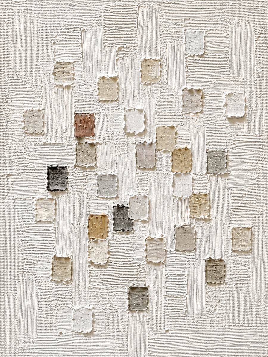 3D Textured White Plaster Japandi Wabi-Sabi Tactile Sculpted Canvas Knife Stroke Neutral Minimalist Wall Art AURA767