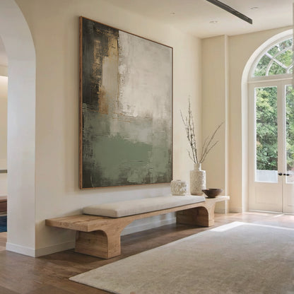 Modern Textural Abstract Wall Art – Sage Green & Earth Neutrals – AURA023(Vertical)