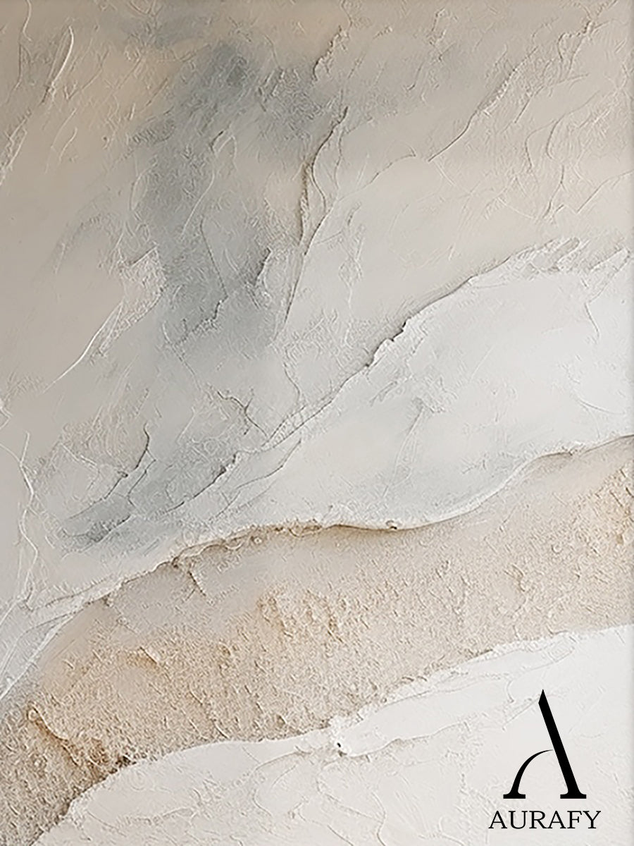 Abstract Plaster Art Beige White Tactile Textured High-Relief Minimalist Luxe Wall Decor AURA488